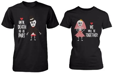 His and Hers Cute Couple Shirts for Halloween Skeleton Bride Groom Tee T Shirt Boyfriend ...