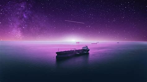 Ship Stars Cosmos Galaxy 4K wallpaper