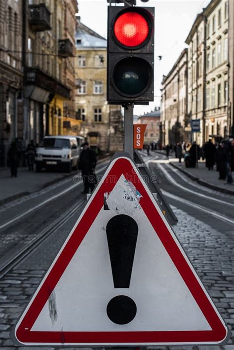 Warning Sign on the Road. Red Traffic Light Stock Image - Image of safety, electric: 68669247