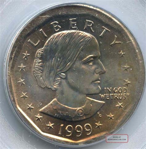 1999 P Susan B Anthony Dollar Error Broadstruck Pcgs Ms62 Graded Sba ...