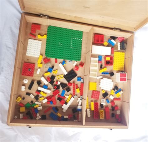 Vintage LEGO wooden box filled with Lego bricks 1950s | eBay