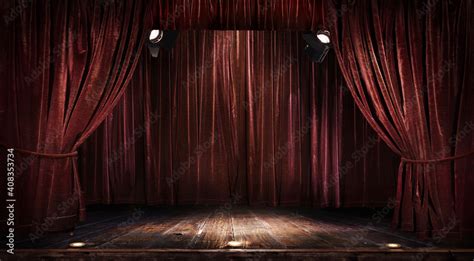 Magic theater stage red curtains Show Spotlight. Stock Photo | Adobe Stock