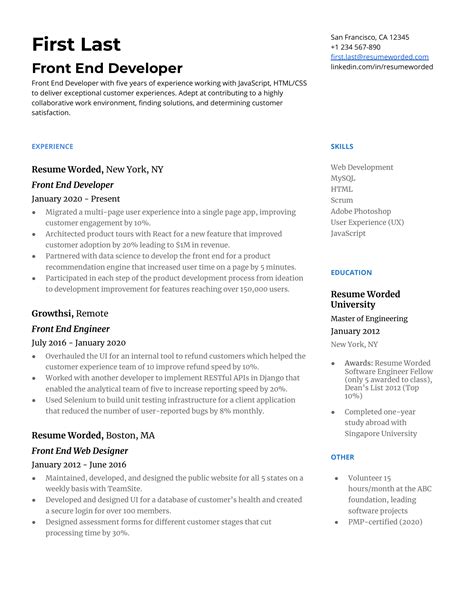 11 Front End Developer Resume Examples for 2024 | Resume Worded