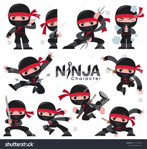 「Cartoon Ninjaキャラクタセットのベクターイラスト。 戦闘ポーズ」のベクター画像素材（ロイヤリティフリー） 1777318769 ...