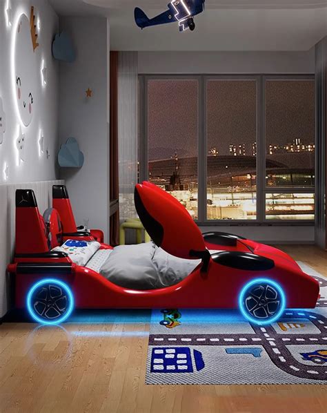 Modern Boys Girls Bed Frame Children Bedroom Furniture Set With Music And Light Wooden Car Bed ...