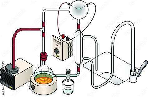 Vecteur Stock Laboratory setup: Abiogenesis experiment; with a boiling flask of water, vacuum ...