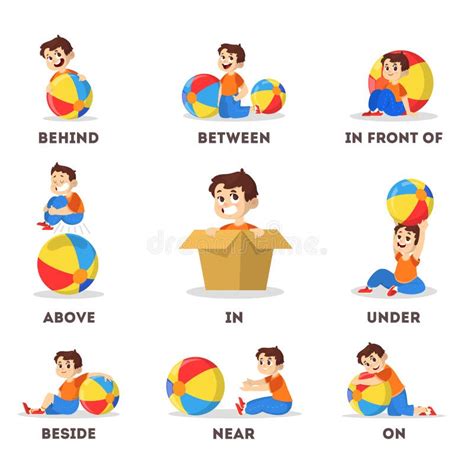 Kid and Ball Set. Learning Preposition Concept Stock Vector ...