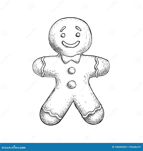 Hand Drawn Sketch Gingerbread Man Icing Decorated. Traditional Christmas Cookie Stock Vector ...