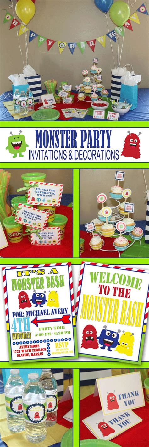 Monster Party Invitations and Decorations. Invitations, Banner, Cupcake Toppers, Party Favor ...