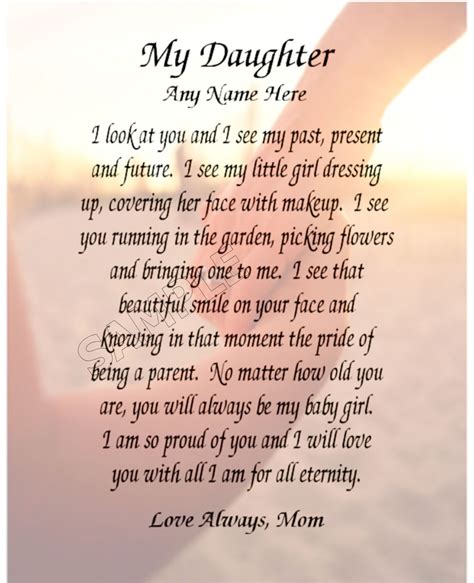 MY DAUGHTER PERSONALIZED ART POEM MEMORY BIRTHDAY GIFT | eBay | Mother quotes, Mom quotes ...