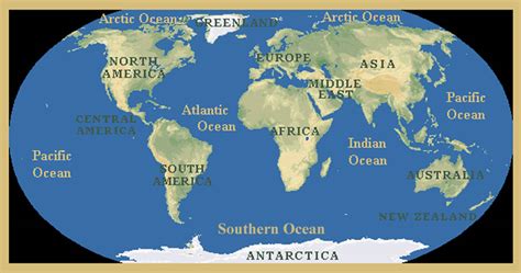 world map with continents and oceans