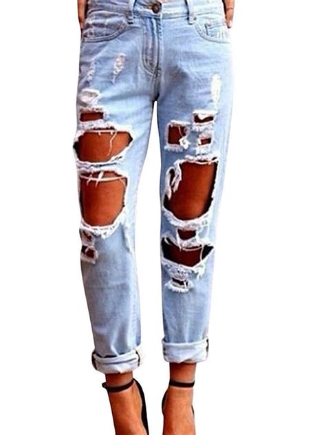 Wodstyle - Women's Ripped Destroyed Hole Jeans Casual Loose Denim ...