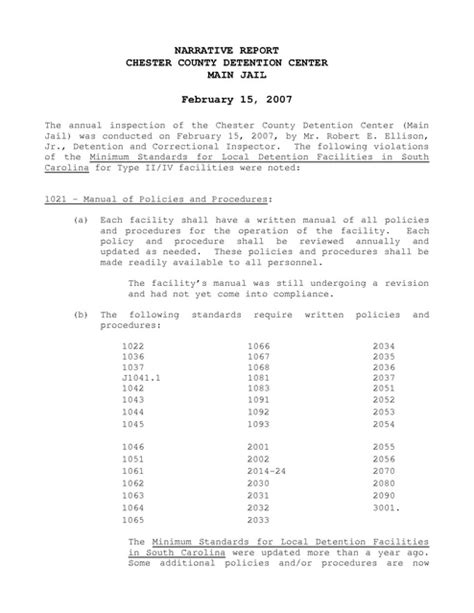 Chester County Sc Jail Annual Inspection Report 2008 | Prison Legal News