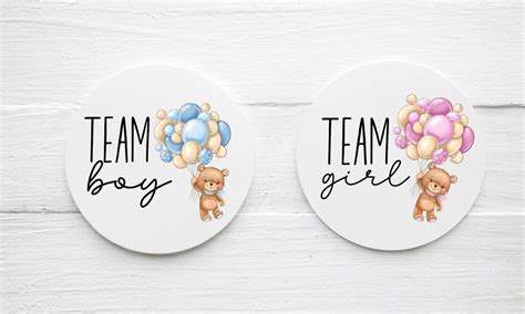 Team Boy and Team Girl Bear Themed Gender Reveal Stickers, Digital Print at Home Gender Reveal ...