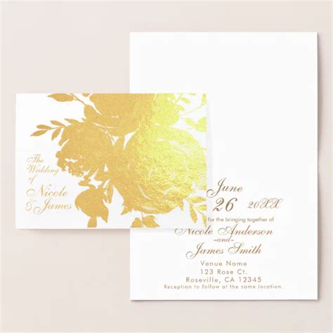 Elegant Glamour Gold Foil Rose Floral Wedding Foil Card | Zazzle