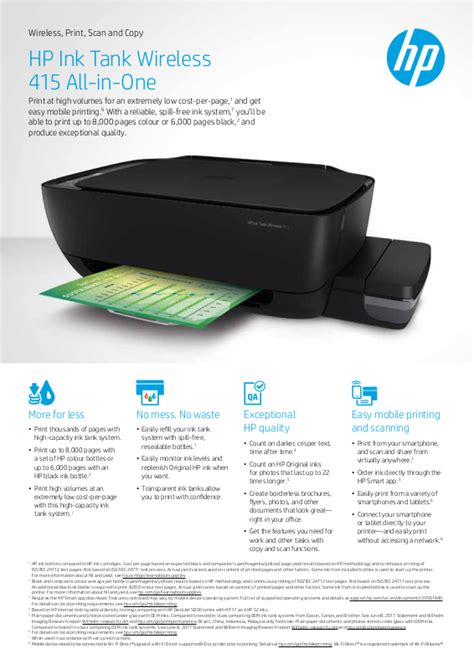 HP Ink Tank Wireless 415 Printer Specifications