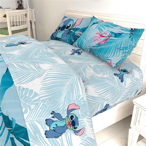 Lilo & Stitch Tropical Flowers Full Bedding Set, With 100% Microfiber Comforter Shams Flat sheet ...