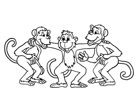 Three Monkeys Happy Coloring Pages For Kids #dQe : Printable Monkeys Coloring Pages For Kids