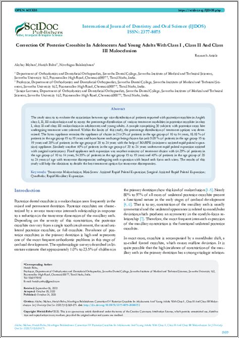 (PDF) Correction Of Posterior Crossbite In Adolescents And Young Adults With Class I , Class II ...