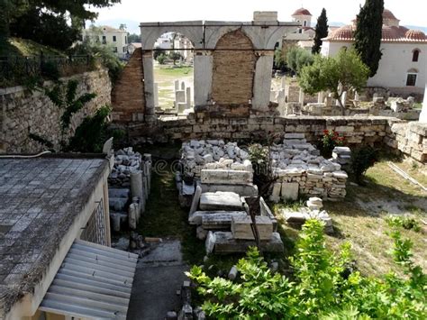 Ruins of Roman Agora Complex in Athens City in Greece. Stock Photo - Image of columns, athena ...