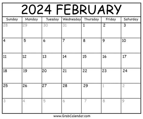 Blank February 2024 Calendar Printable - Joy Kettie