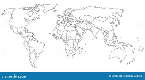 World map outline stock vector. Illustration of line - 92953165