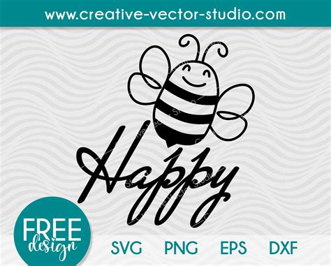 Free Bee Happy SVG Cut File | Creative Vector Studio