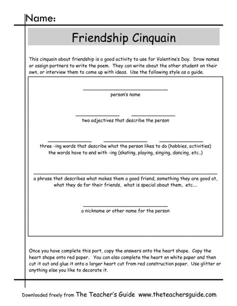 Cinquain Poems Worksheets From The Teacher's Guide | Poetry Worksheets Printable | Printable ...