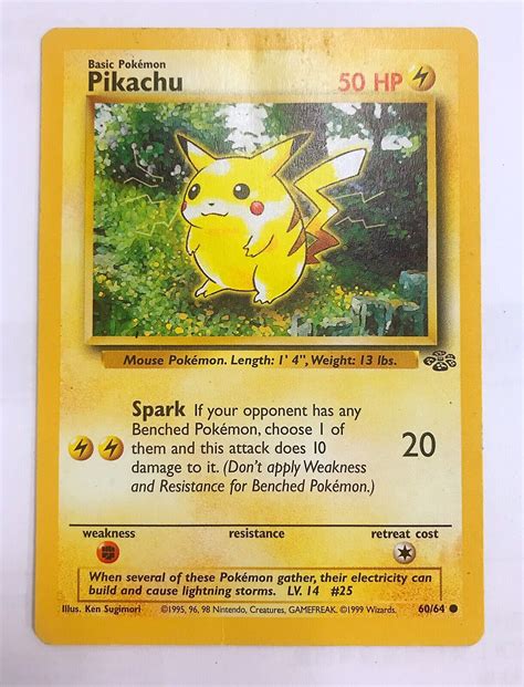 Pikachu Pokemon Card Original 1995 Great Condition 50 hp 60/64 Near Mint | eBay