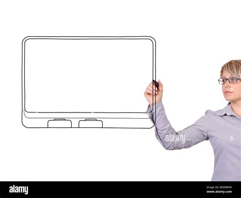 woman drawing touchpad on a white background Stock Photo - Alamy