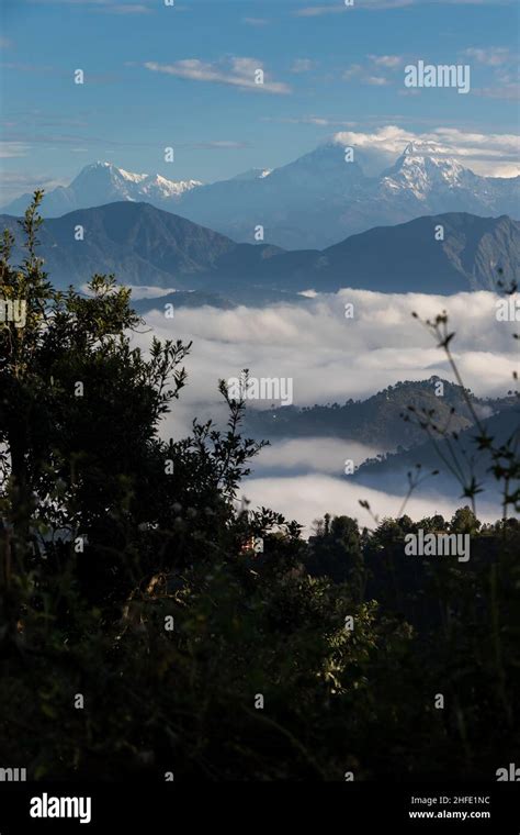 Beautiful mountain range and mountains located at Pokhara as seen from Bhairabsthan Temple ...