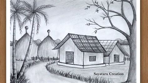 How To Draw A Village Scenery With Pencil - Go-images Web