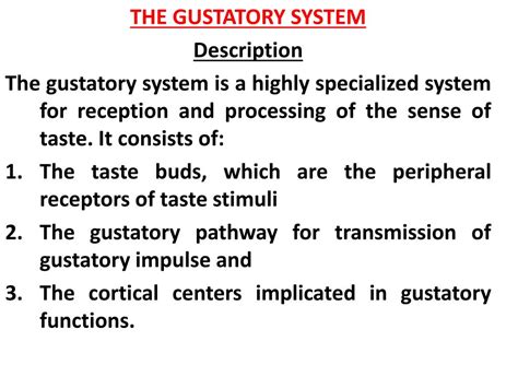 PPT - THE GUSTATORY SYSTEM Description PowerPoint Presentation, free ...