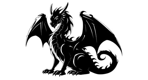 Graphic silhouette of black dragon isolated on white background. Vector ...