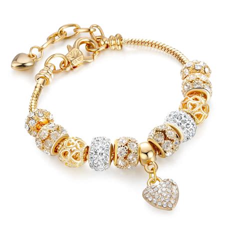 Luxury Crystal Heart Charm pandora Bracelets & Bangles Gold Bracelets ...