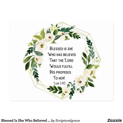 Blessed Is She Who Believed Inspirational Postcard | Zazzle.com | Blessed is she, Encouraging ...