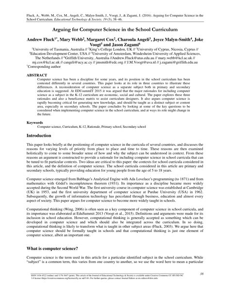 (PDF) Arguing for Computer Science in the School Curriculum