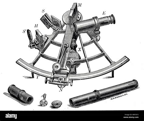 Drawing of a standard 19th century French navigational Sextant. 1888 ...