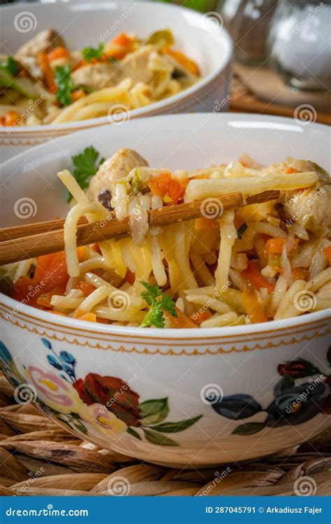 Fried Noodles with Chicken and Vegetables Stock Image - Image of mein ...