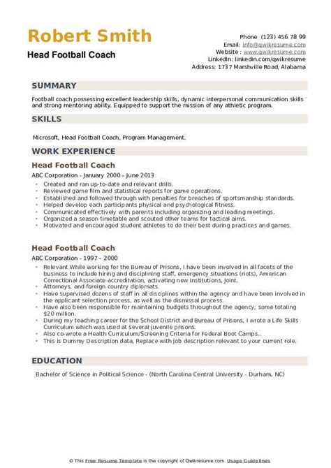 Football Coach Resume Sample