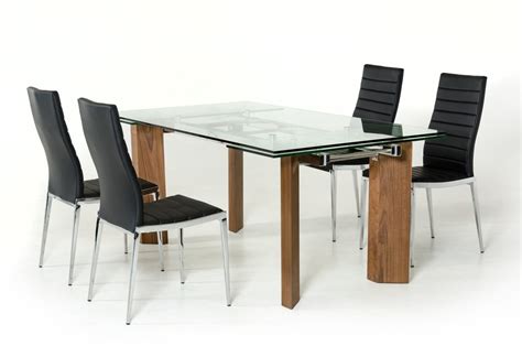 Modern Glass Top Extendible Dining Table with Wooden Legs Columbus Ohio VIG-Helena-Libby