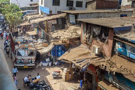 View of Garbage Slums Poor Area Near Suburban Railway. Dharavi Slum at ...