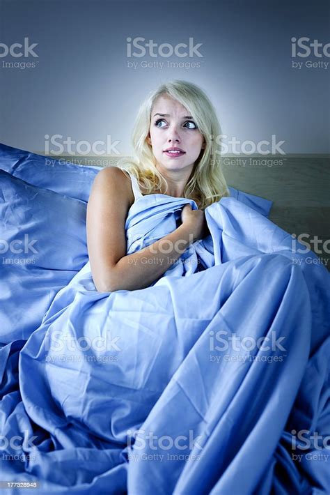 Woman Scared In Bed Stock Photo - Download Image Now - Adult, Adults Only, Anxiety - iStock