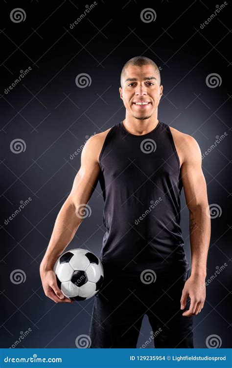 Handsome African American Soccer Player with Ball Stock Photo - Image ...