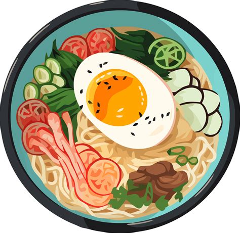 ramen noodle with big egg in bowl cartoon hand drawn illustration 23870087 PNG