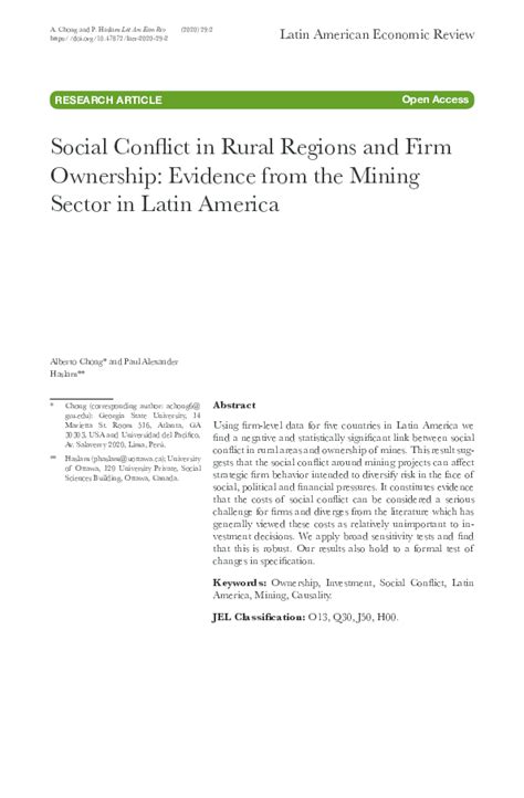 (PDF) Social Conflict in Rural Regions and Firm Ownership: Evidence ...