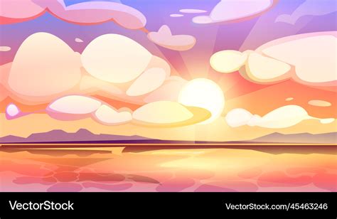 Cartoon sunset or sunrise gradient sky with clouds