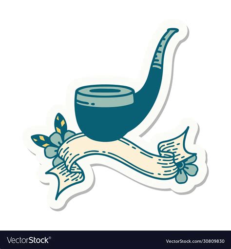 Tattoo sticker with banner a smokers pipe Vector Image