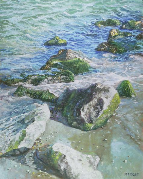 Sea water with rocks on shore Painting by Martin Davey | Fine Art America