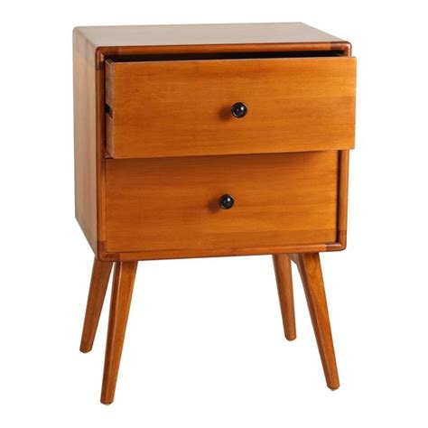 a wooden nightstand with two drawers on one side and an open drawer on ...